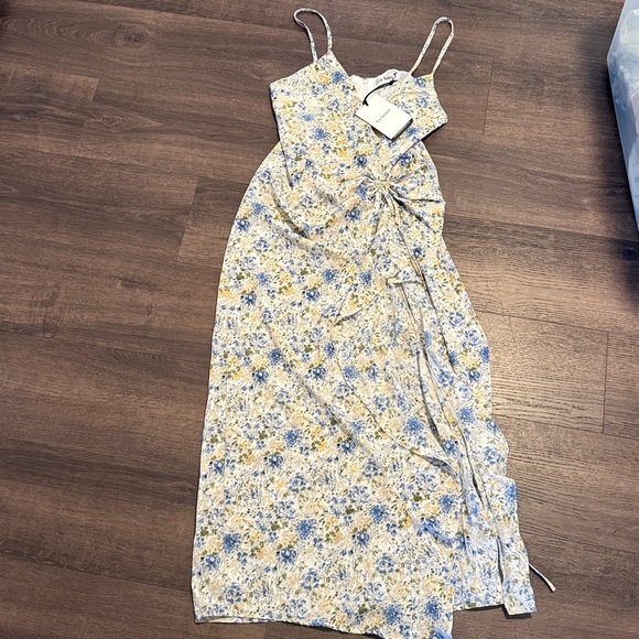 NWT En Saison Floral Midi Slip Dress Med Ruching Feminine Romantic Cottagecore - Picture 3 of 8
